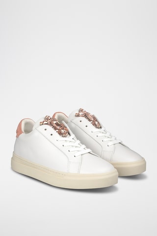 ##Baskets plateformes en cuir - Blanc et saumon