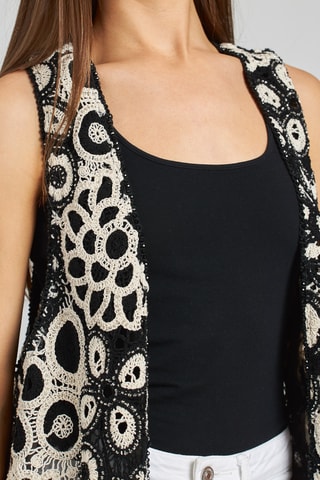 Gilet long sans manches - Noir et blanc