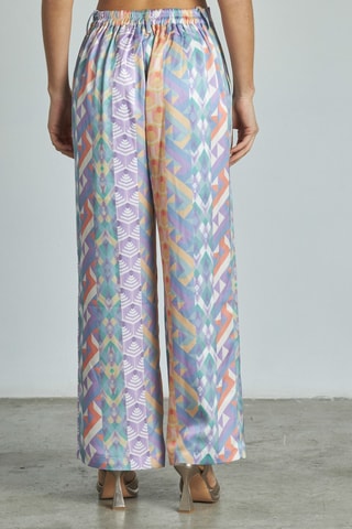 ##Pantalon droit taille haute - Violet et saumon