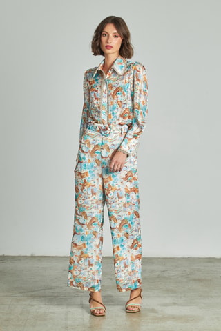 ##Pantalon droit taille haute - Ciel