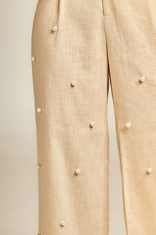 Pantalon large en ramie taille haute - Beige