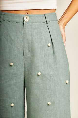 ##Pantalon large en ramie taille haute - Vert olive