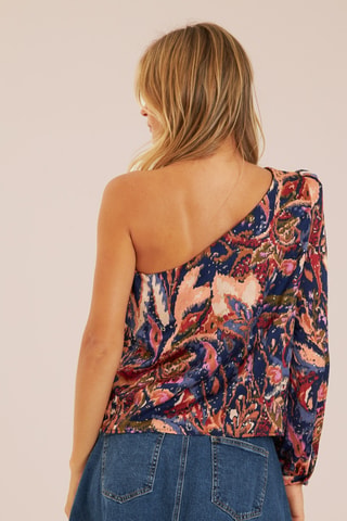 ##Top asymétrique - Bleu roi et marron