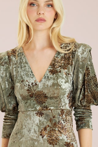 ##Robe midi en velours - Vert