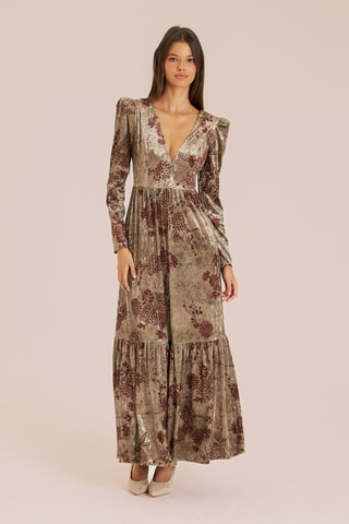 ##Robe longue en velours - Marron