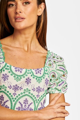 ##Robe patineuse en broderie anglaise - Vert clair et violet
