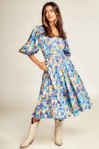 ##Robe midi en ramie - Turquoise