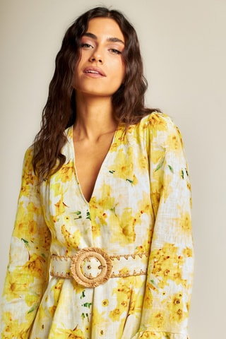 ##Robe patineuse en ramie - Jaune