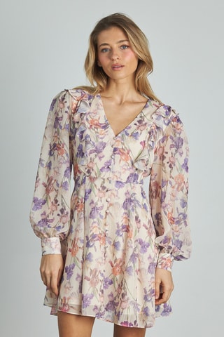 ##Robe volantée - Ecru et violet
