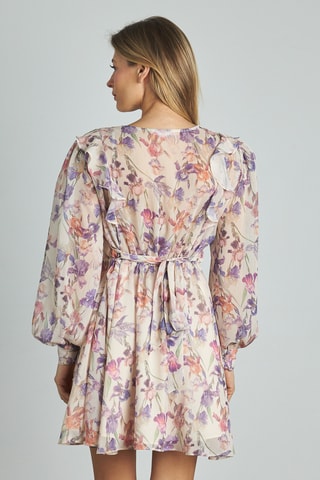 ##Robe volantée - Ecru et violet