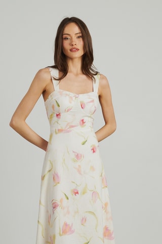 ##Robe midi en lin - Rose