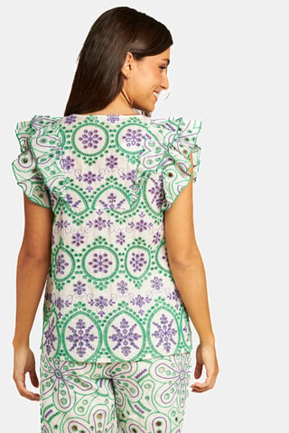 ##Blouse en broderie anglaise - Vert clair et violet