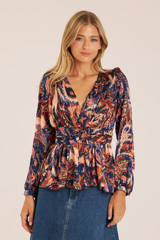 ##Blouse - Bleu roi et marron