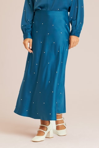 ##Jupe midi taille haute - Bleu pétrole