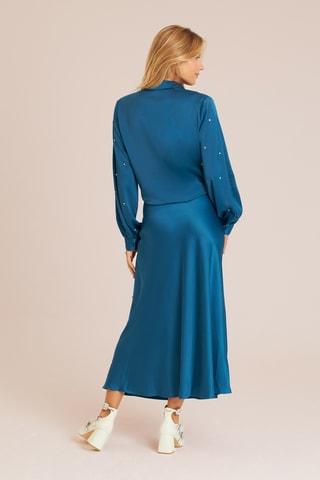 ##Jupe midi taille haute - Bleu pétrole