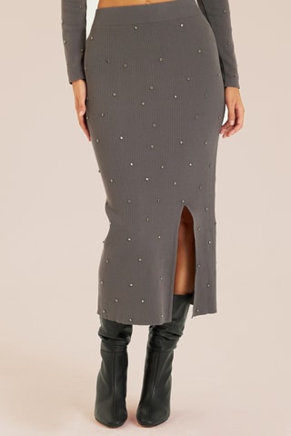 ##Jupe midi taille haute - Gris foncé