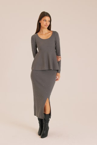 ##Jupe midi taille haute - Gris foncé