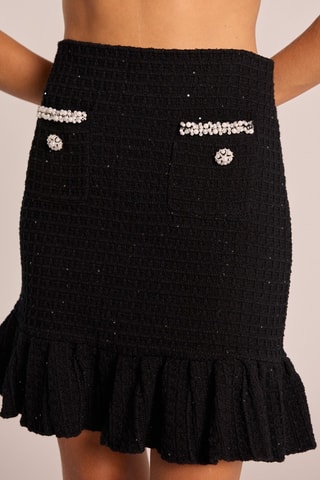 ##Minijupe en tweed taille haute - Noir