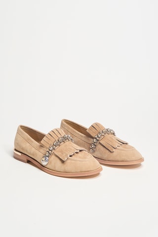 Leren Ballerina's met Hak - Beige