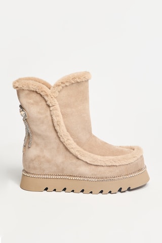 Bottines fourrées en cuir - Beige