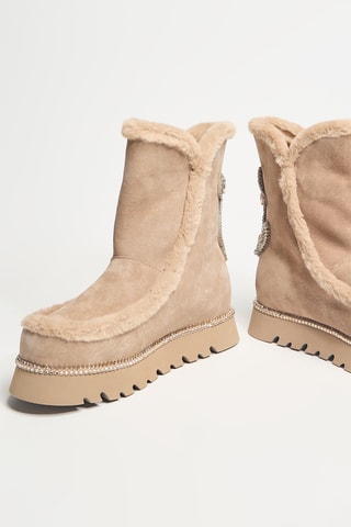 Bottines fourrées en cuir - Beige