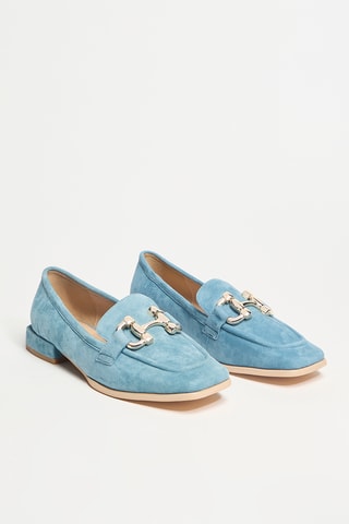 Leren Mocassins met Hak - Lichtblauw