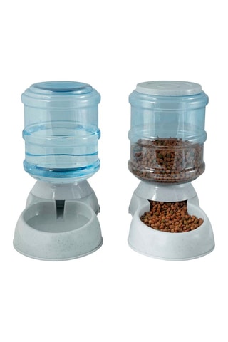 2 distributeurs automatiques de croquettes et d'eau - Gris - 32 x 17,8 x 30,5 cm