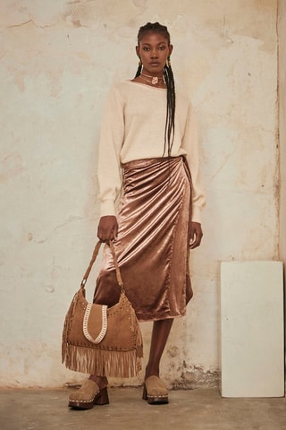 Jupe portefeuille en velours taille haute Quezal - Marron