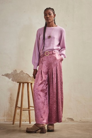 Pantalon palazzo taille haute Alen - Rose