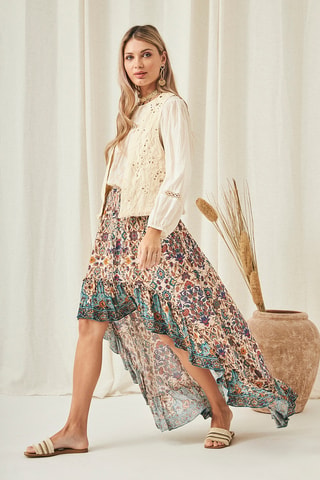 Jupe longue taille haute Saki - Bleu