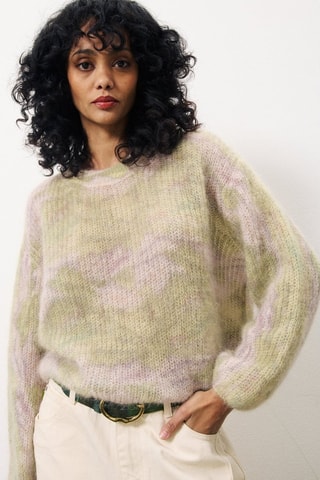 Pull en mohair et laine Patsy - Vert clair et rose clair