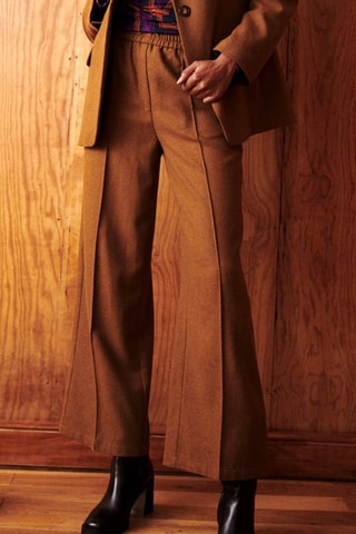 Pantalon de costume large en laine taille haute Rani - Marron