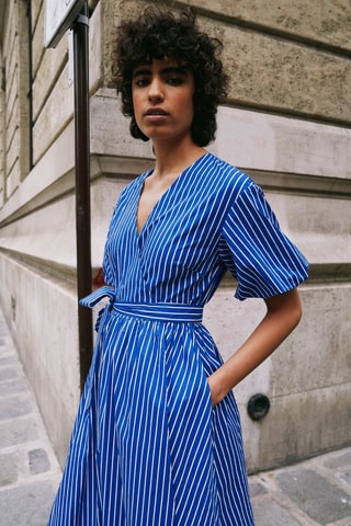 Robe longue Anastazia - Bleu électrique et blanc
