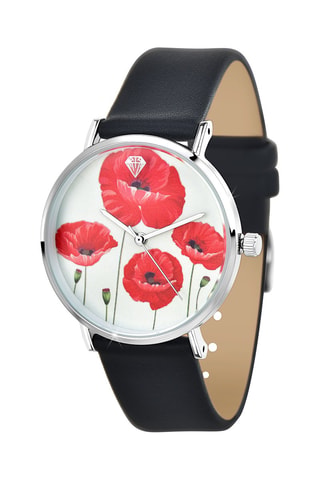 Montre à quartz en cuir - 
Noir et rouge
