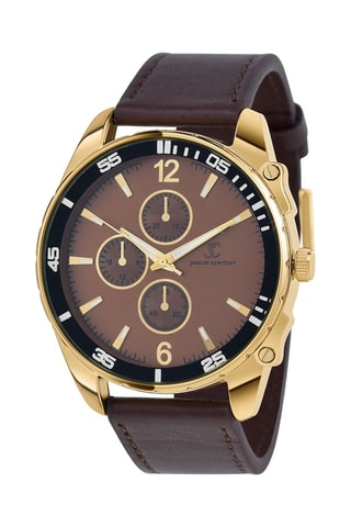 Montre à quartz en cuir - Chronographe - Marron et noir