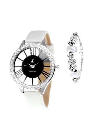 Montre à quartz en cuir et cristaux autrichiens et bracelet en cristaux de Bohème