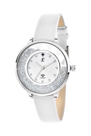 Montre à quartz en cuir et diamant noir - 
Blanc