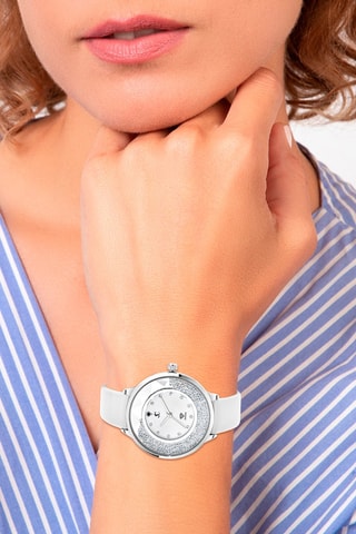 Montre à quartz en cuir et diamant noir - 
Blanc