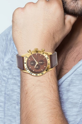 Montre à quartz en cuir Pascal Szerman - Marron - Chronographe et tachymètre