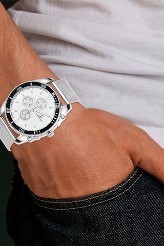 Montre à quartz en acier Argenté et blanc