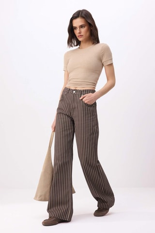 Jeans wide legs a vita alta - Marrone