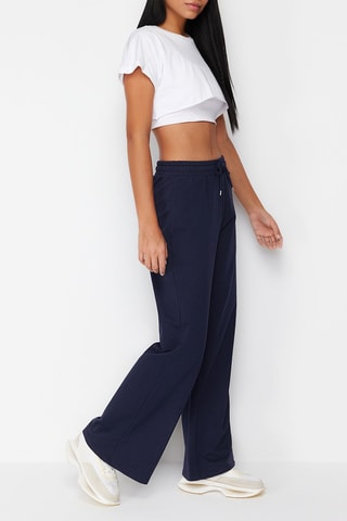 Pantaloni wide legs a vita alta - Blu