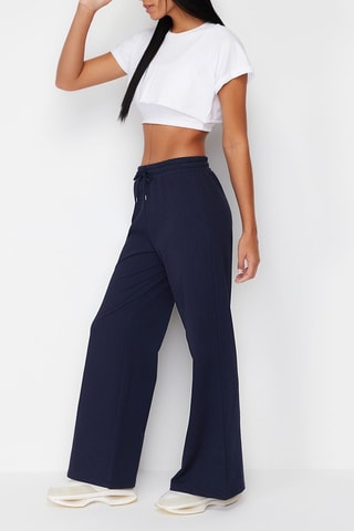 Pantaloni wide legs a vita alta - Blu