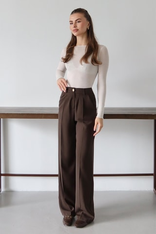 Pantalón wide leg de tiro alto - Marrón oscuro