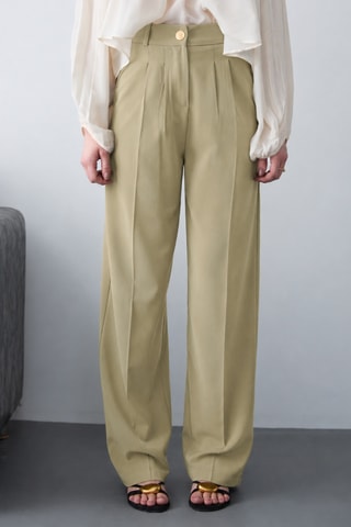 Pantaloni wide legs a vita alta - Marrone scuro - Kaki