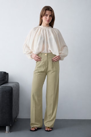Pantaloni wide legs a vita alta - Marrone scuro - Kaki