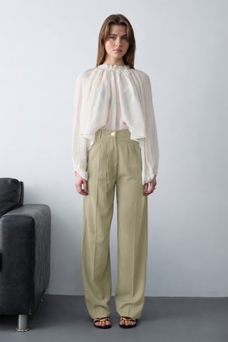 Pantaloni wide legs a vita alta - Marrone scuro - Kaki