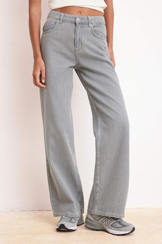 Jeans wide legs a vita alta - Grigio