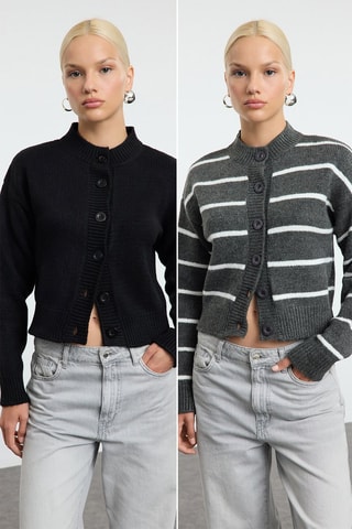 2 cardigan regular - Nero e antracite - Bianco, nero e grigio