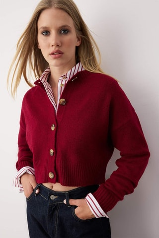 Cardigan - Grigio - Rosso